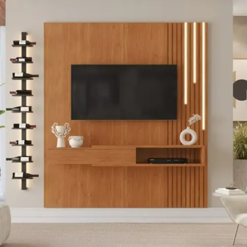 Novidade em estoque! Painel até 55? Ímpetus (C/LED Cascata) + Nicho Naturale 182 cm (MDF)