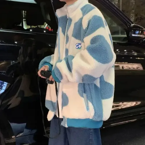 Casaco de veludo cordeiro masculino versão coreana harajuku tendência