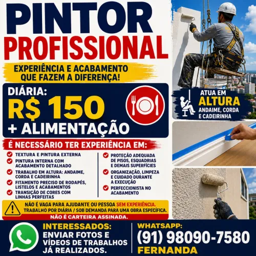 PINTOR PROFISSIONAL para pintar um imóvel - R$ 150 A DIÁRIA + ALIMENTAÇÃO