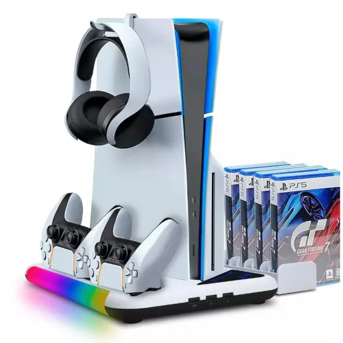 Base Carregador Cooler Para Ps5 Slim Fat Suporte Controles(LEIA A DESCRIÇÃO)