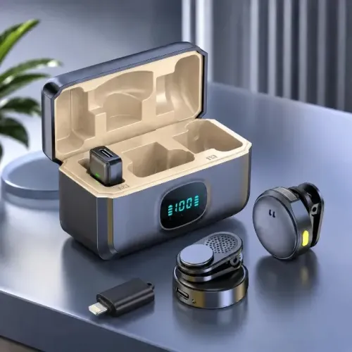 Microfone De Lapela Sem Fio Magnético Para iPhone ou Android Preto 20m