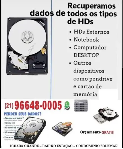 Recuperação de dados de mídias HD SSD SD etc...