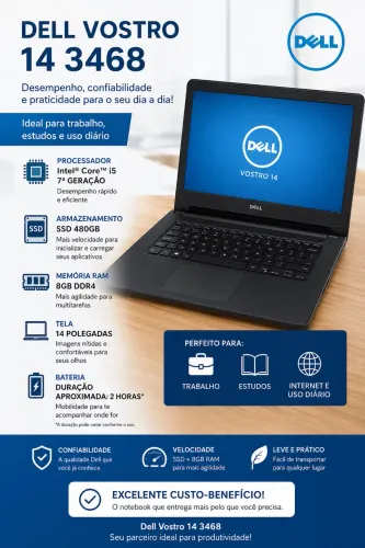 Dell Vostro i5 7ª Geração | SSD 480GB | 8GB RAM | Ideal para Trabalho e Estudos