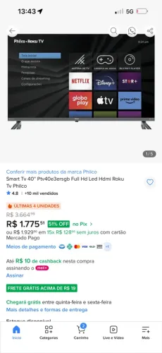 Tv smart 40 polegadas com nota fiscal