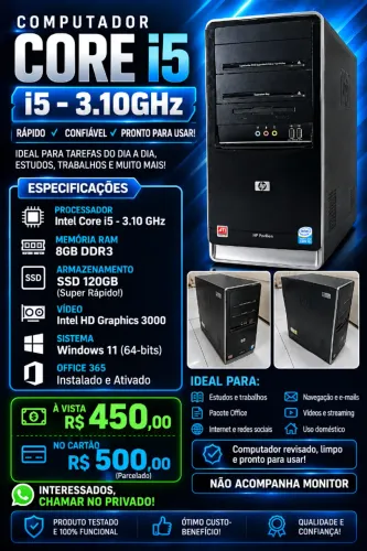 VENDO PC CORE I5 - 3.10Ghz - 8GB RAM - SSD 120GB - WINDOWS 11 - OFFICE 365