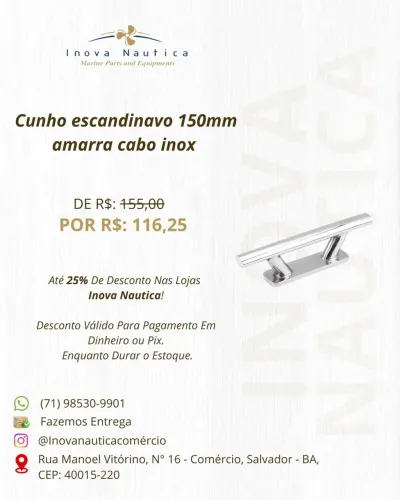 Cunho escandinavo 150mm amarra cabo inox