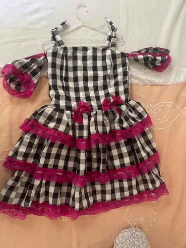 Vestido junino Xadrez preto e branco