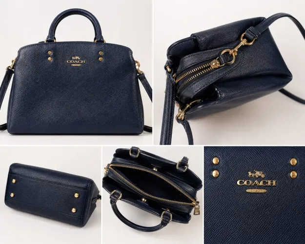 Bolsa Coach Mini Christie Carryall Couro Azul Marinho