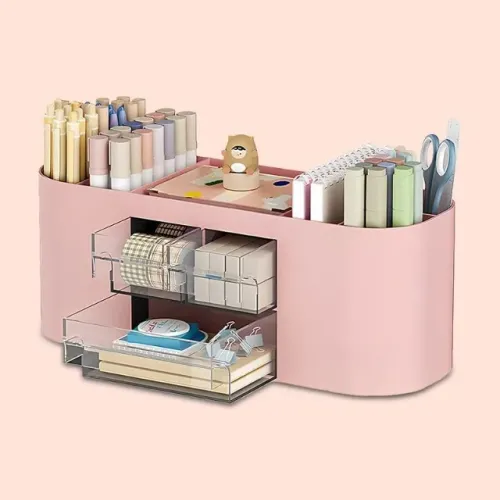 Organizador de mesa com 7 compartimentos e 3 gavetas Multiuso Rosa - Novo na Caixa