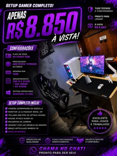 Vendo PC Gamer Completo - Ryzen 7 5700X3D + RX 5700XT - Setup Completo!"