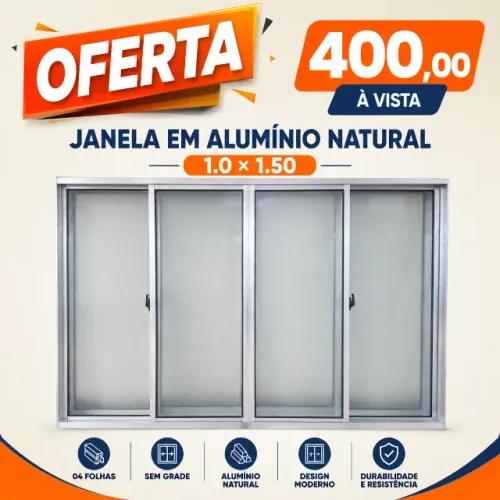 Janela de Alumínio 1.0 x 1.50 Natural: 400,00 avista