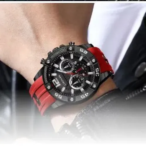 ? RELÓGIO ESPORTIVO MASCULINO - PRETO E VERMELHO ?<br>Destaque seu estilo com este<br>