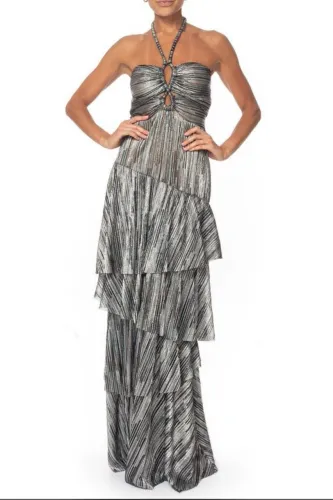 Vestido de festa bobô longo prateado