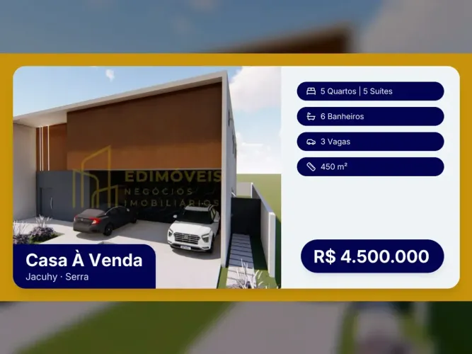 Casa Imponente em Jacuhy: 5 Suítes e Área de Lazer Completa  Serra  ES