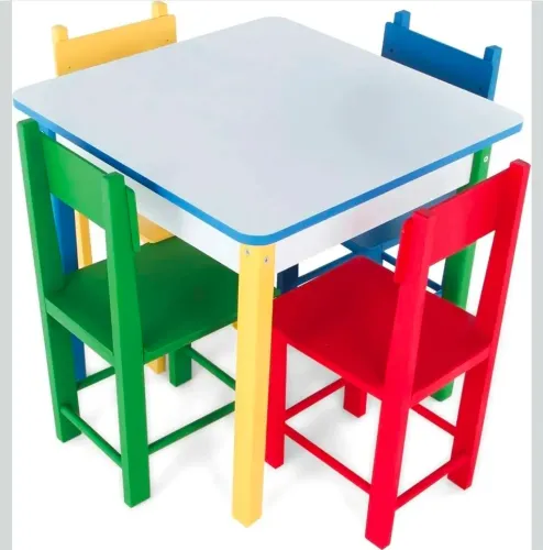 Kit Mesa Carlu Infantil de Madeira Colorida Com 4 Cadeira - Lacrado