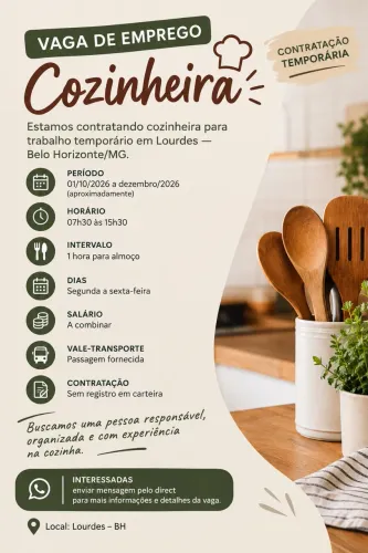 ? VAGA TEMPORÁRIA ? COZINHEIRA