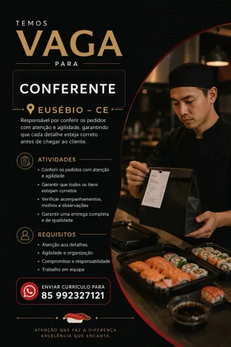 VAGA EM RESTAURANTE NO EUSÉBIO