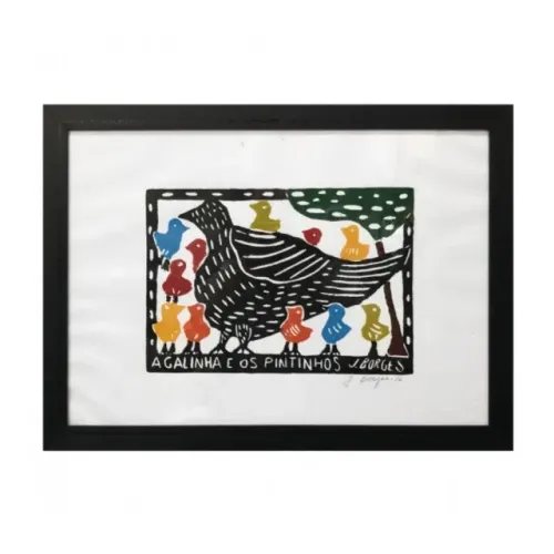 J Borges, Quadro em Xilogravura Original, 38x52cm, Com Moldura, Assinada e Datada a Lápis.