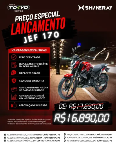 Shineray JEF 170 0km 2026 - Financiamento Sem Entrada em até 48x