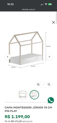 CAMA MONTESSORI JÚNIOR 78 CM PIN PLAY Tok Stok