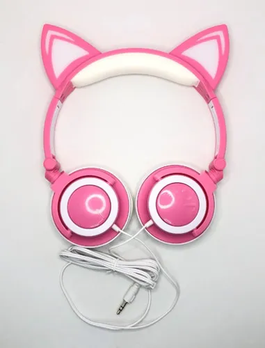 Fone Ouvido Headphone Orelha De Gato Rosa Com Led Cabo P2 HF-C22 Novo na Caixa