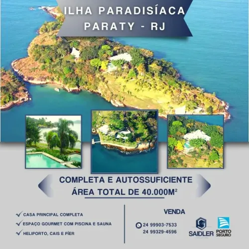 Venda - Ilha paradisíaca com 40.000 m² na Bahia de Paraty-RJ.