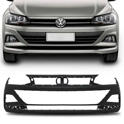 Parachoque Volkswagen Polo 2018 à 2022 - Furo Farol Auxiliar - Preto Liso - Lomas Plast