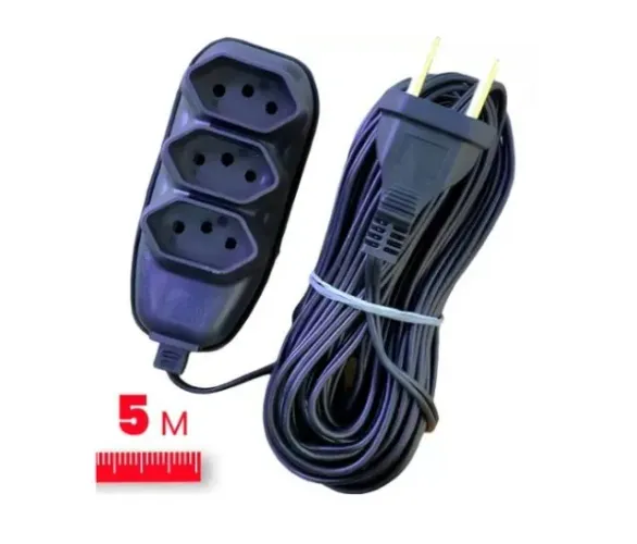 Extensão Elétrica Com 3 Tomadas 2p+t 10a 5 Metros (fio Pp Plano 3x0,75mm²