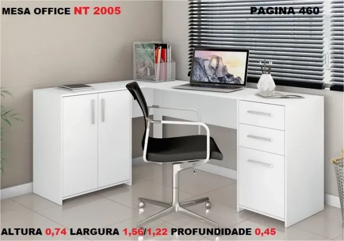 Mesa de Escritório Canto Branca - Moderna e Funcional