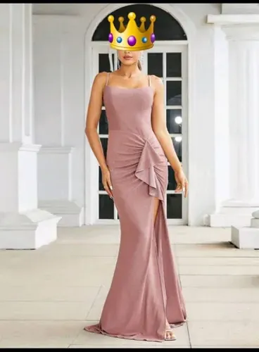 Vestido longo de festa rosê rosa envelhecido de lurex