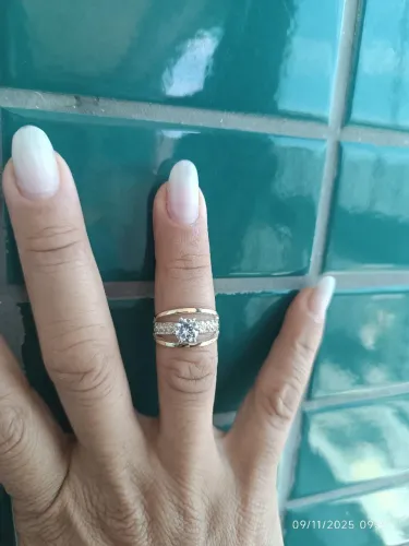 Anel em prata e detalhes em ouro , tamanho 15 