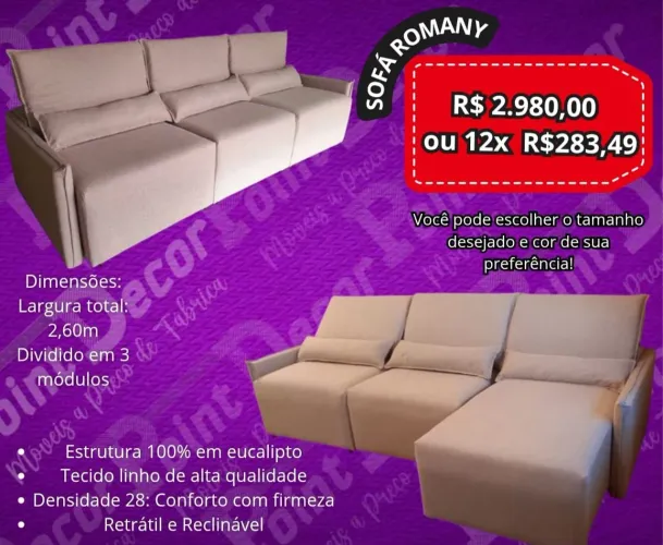 Sofá Retrátil e Reclinável 3 Módulos - Conforto e Qualidade