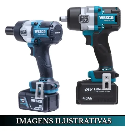Chave De Impacto 700nm Wesco + 2 Bateria 4ah Carreg Soquetes