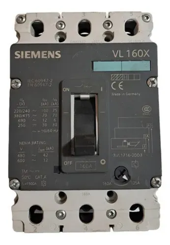 Disjuntor Caixa Moldada Siemens VL 160a