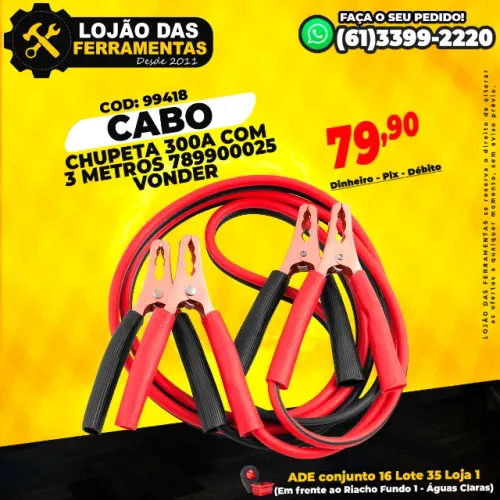 Cabo Chupeta 300A Com 3 Metros Vonder