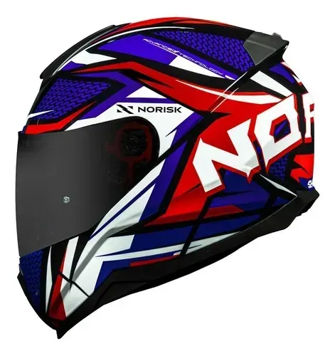 CAPACETE NORISK RAZOR SHARP AZUL VERMELHO BRILHANTE COM DUAS VISEIRAS