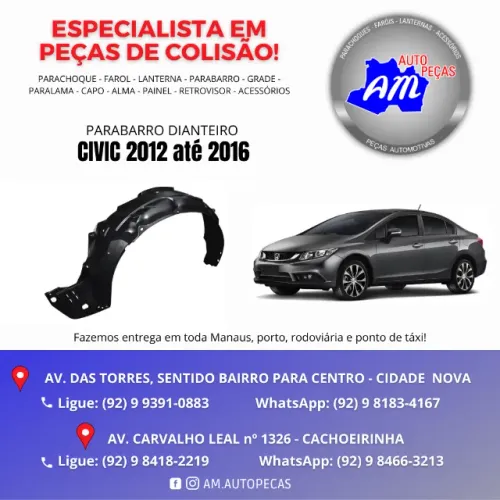 parabarro civic 2012 até 2016