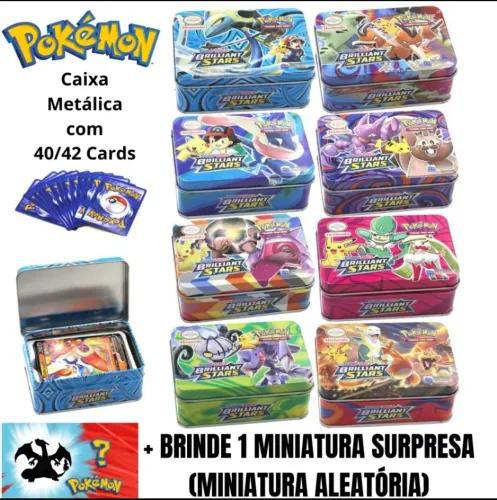 Caixa metálica com 40/42 cartas Pokémon - Produto Novo Lacrado - Aceito Olxpay Faço Envio