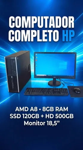 COMPUTADOR COMPLETO HP ? AMD A8 | 8GB RAM | SSD + HD | MONITOR 18,5"