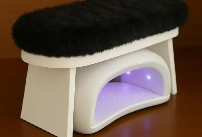 Apoio para Mãos de Pelinhos na cor preta+ Cabine na cor Rosa 