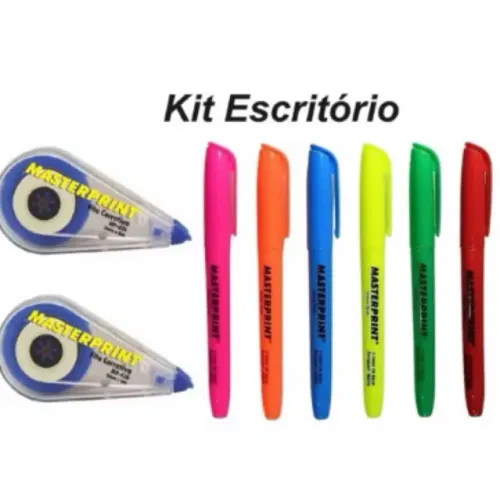 Kit escritório 6 marca texto neon + 2 corretivos