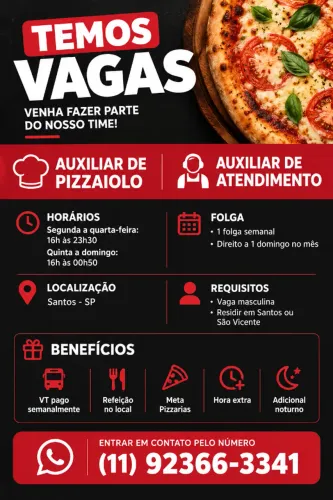 VAGAS PIZZARIA EM SANTOS