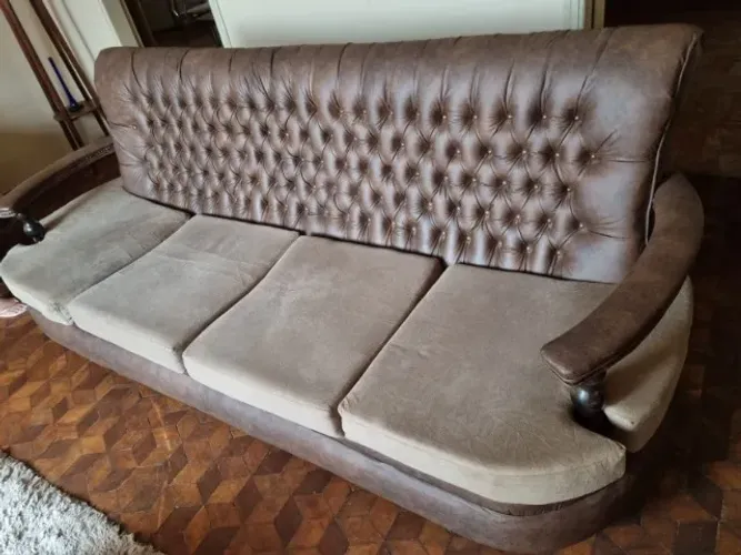 Jogo de sofa + 2 poltronas Vintage Capitonê anos 70 - Luxo Rustico e Reliquia