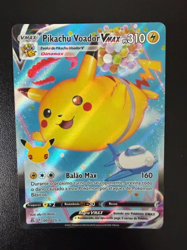 Carta Pokemon Pikachu Voador Vmax 25 anos