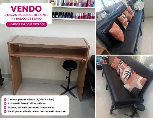 Vendo 2 mesas de manicure e 1 banco