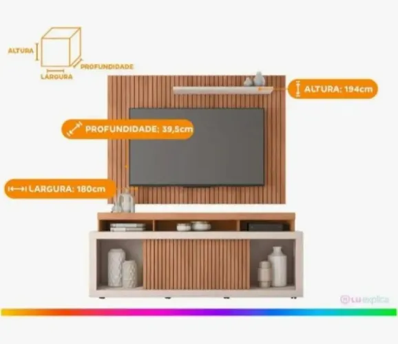 Painel para TV até 70 polegadas Caemmun Aegon Freijó/Off White - retirada na caixa