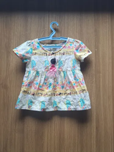 Vestido ou bata alphabeto bailarina em algodão fechamento por botões 2 ou 3 anos