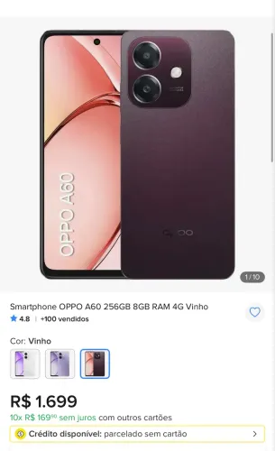 Smartphone OPPO A60 256GB 8GB RAM