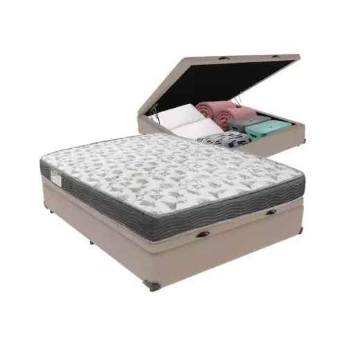 CAMA BOX BAÚ CORINO BEGE ALTO NÍVEL + COLCHÃO ISO 100 D33 ORTOBOM