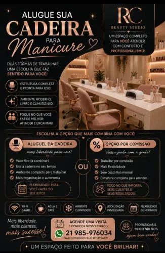 Vaga para manicure, aluguel de cadeira ou comissão